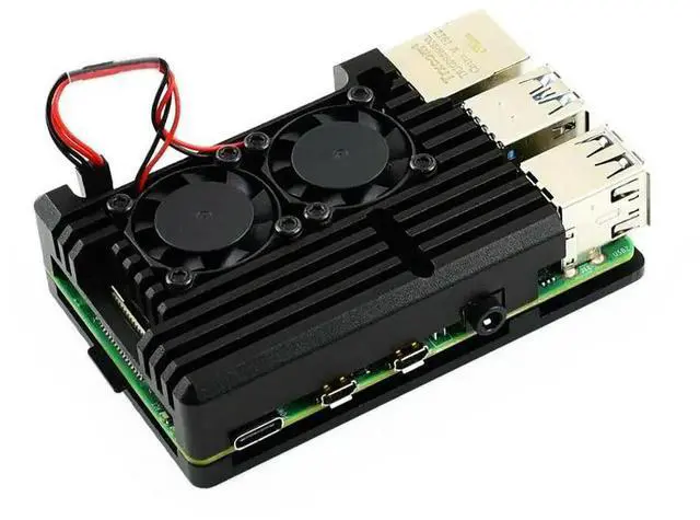 Main image of Aluminium Alloy Case for Raspberry Pi 4 Model B Black Armour with Dual Cooling Fans