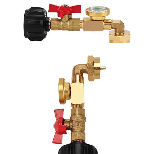 Alt view image 2 of 3 - 1 lb Propane Tank Refill Adapter with Brass Body and 3-Color Gauge for Accurate Level Monitoring During Refill