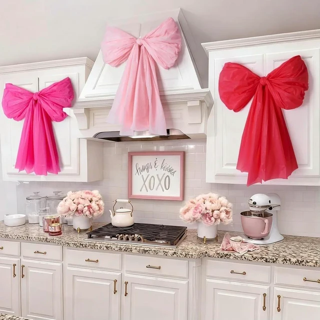 Alt view image 2 of 3 - CCZYF-6 Pieces Giant Valentine Bow DIY Kit for Party Home Wall Door Window Reusable Bows with Hooks Fishing Line and Foam