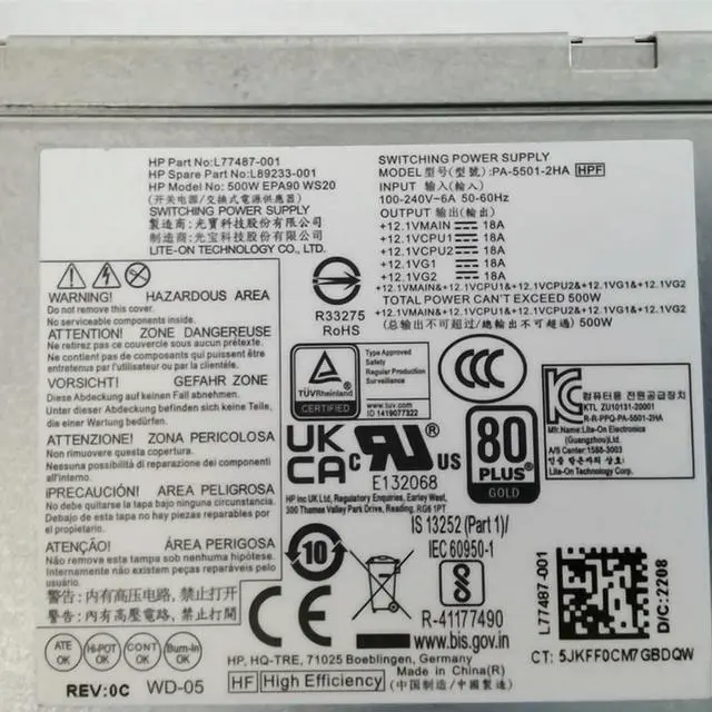 Alt view image 2 of 3 - D17-310P1A L07305-002 For 280 G4 Pro 600 800G3 4Pin 310W Power Supply D16-250P2A D16-180P1B PCH023 PCG007 D16-180P1A