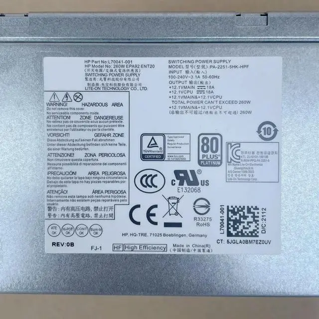 Alt view image 3 of 3 - L70041-001 For ProDesk 600 G6 400 G7 480 G7 MT 260W Power Supply PCK018 PA-2251-5HK-HPF 100% Tested