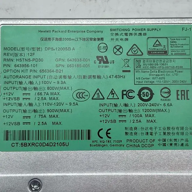 Alt view image 2 of 3 - HSTNS-PD30 For DL580 Gen8 G8 1200W Power Supply 643956-101 643933-001 660185-001 656364-B21 DPS-1200SB A Fast Ship