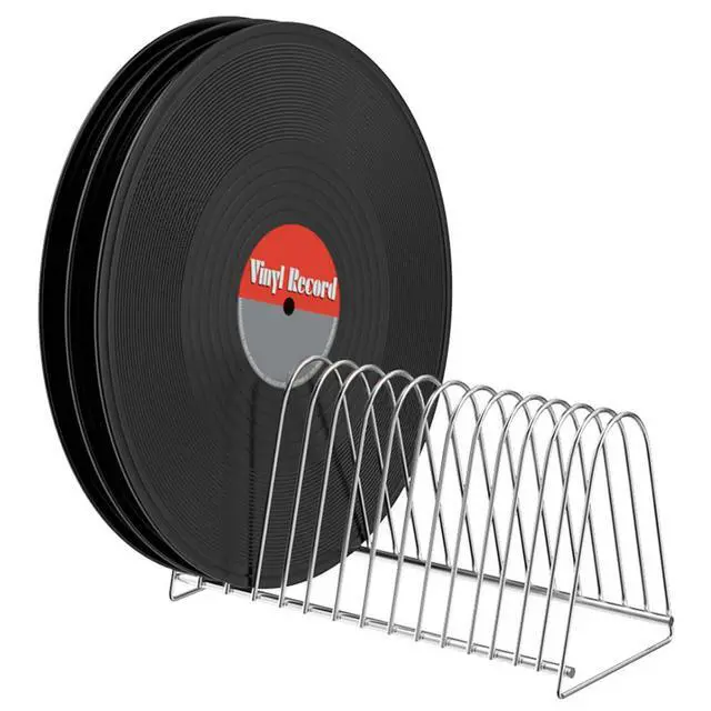 Alt view image 2 of 3 - Stainless Steel Vinyl Record Holder for 7 and 12 Inch Records Display Stand with Multi Slot Design for Home or Office Decor