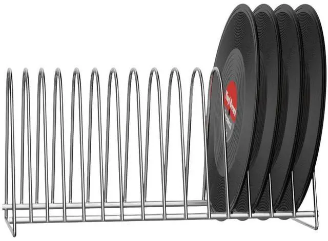Main image of Stainless Steel Vinyl Record Holder for 7 and 12 Inch Records Display Stand with Multi Slot Design for Home or Office Decor