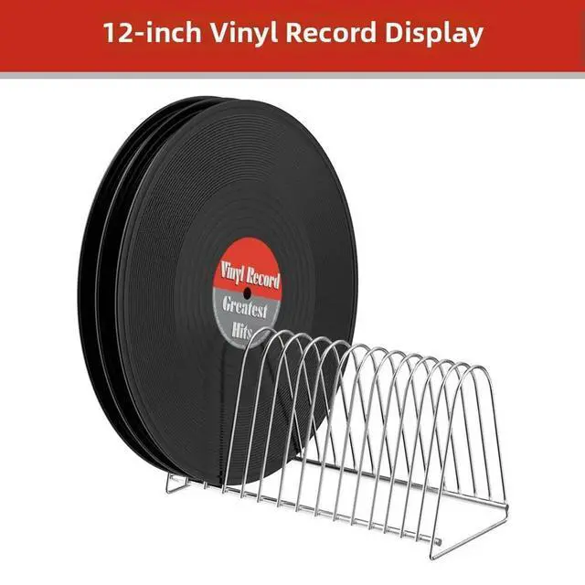Alt view image 3 of 3 - Stainless Steel Vinyl Record Holder for 7 and 12 Inch Records Display Stand with Multi Slot Design for Home or Office Decor