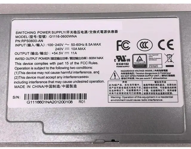 Alt view image 2 of 3 - RPS0600-AN 600W G1116-0600WNA Server Power Redundant Power Supply