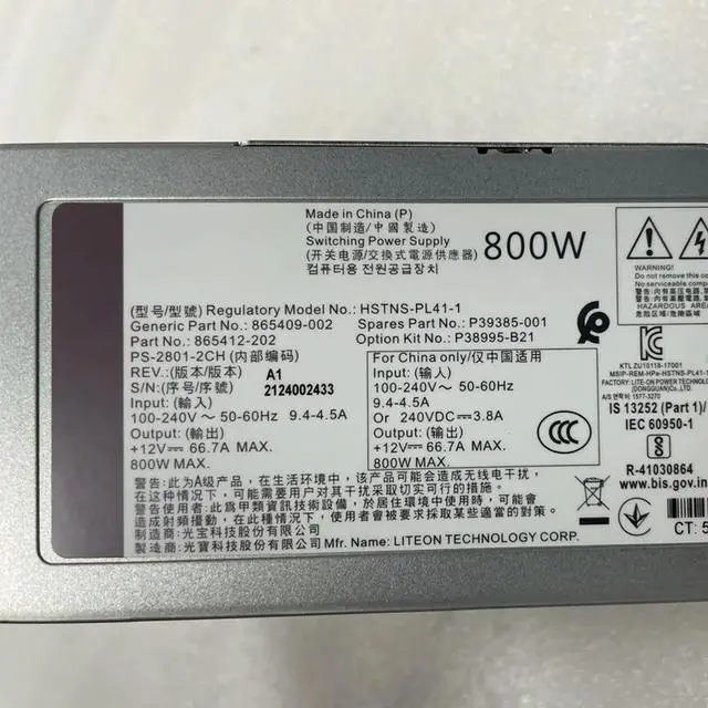 Alt view image 3 of 3 - For DL360 G10 DL380 G10 800W Power Supply P38995-B21 P39385-001 865412-202 865409-002 100% Tested