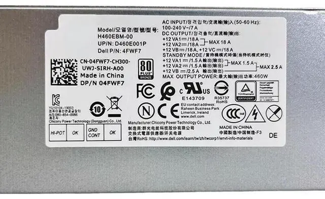 Alt view image 3 of 3 - H460EBM-00 For 3050 3060 3040 3046 3050 3060 5050 5060 Power Supply 460W D460E001P D460E001P-DL01 CN-04FWF7 04FWF7 4FWF7