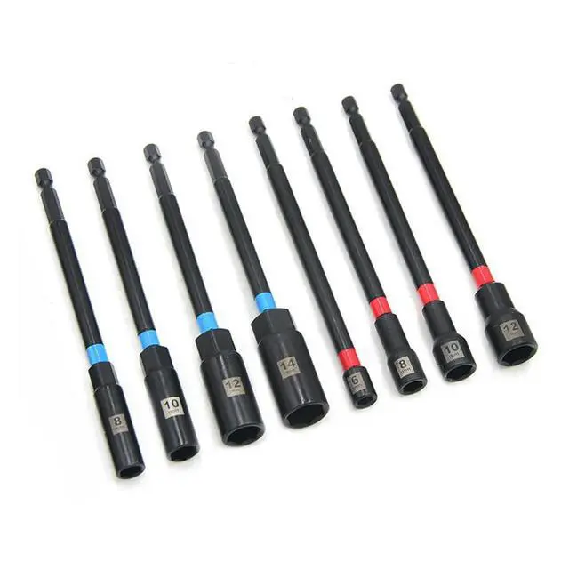 Alt view image 2 of 3 - 8PCS Magnetic Socket Set 150mm Extended Length for Hex Shank Drills Fits 6 8 10 12 14mm Fasteners Deep Hole Use