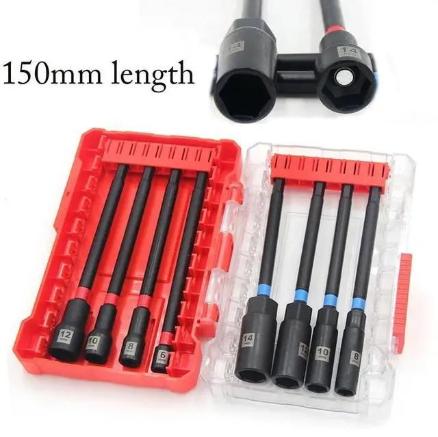 Alt view image 3 of 3 - 8PCS Magnetic Socket Set 150mm Extended Length for Hex Shank Drills Fits 6 8 10 12 14mm Fasteners Deep Hole Use