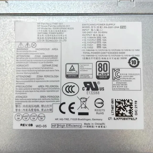 Alt view image 2 of 3 - PA-5501-2HA 500W For 480 280 288 680 800 600 400 G3 G4 Power Supply L77487-001 L89233-001 PCG007