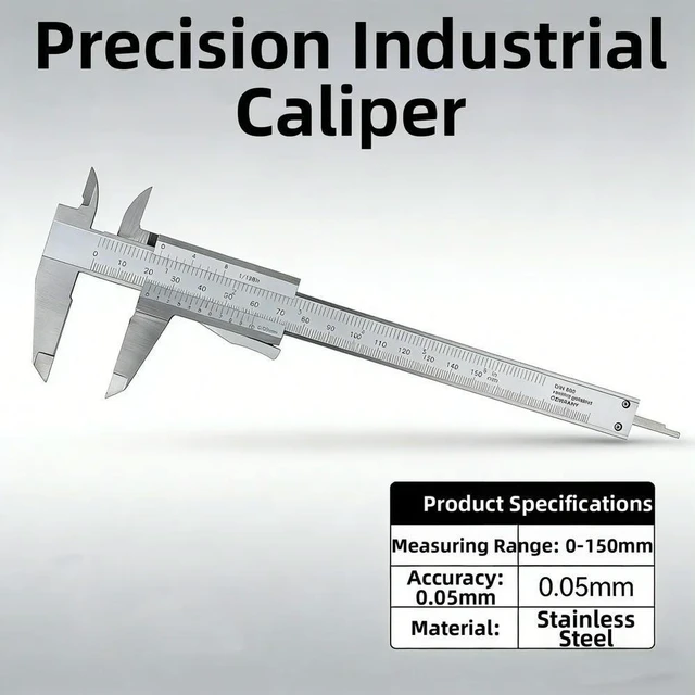 Main image of Stainless Steel 150mm Vernier Caliper with 0.05mm Graduation for Reliable Measurement in Electrical Panel Assembly