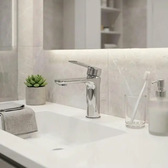 Alt view image 3 of 3 - Stainless Steel Bathroom Basin Mixer Tap with Water Saving Aerator Single Lever Control 16.8x4.5x15 cm llic Luster