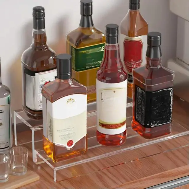 Alt view image 2 of 6 - Acrylic 2 Tier Wine Rack Display Stand for Liquor Bottles Whiskey Perfume Cakes Bar Organizer Transparent Shelf