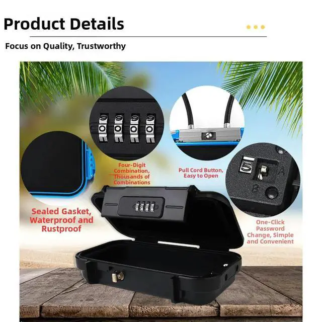 Alt view image 3 of 3 - Water Resistant Combination Lock Box for Beach Pool Camping and Hotel Use with Detachable Steel Cable
