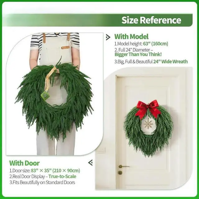 Alt view image 3 of 6 - 50cm Handmade Holiday Wreath in Norfolk Pine Design for Indoor Outdoor Use Rustic Rural Style Seasonal Front Door Decor