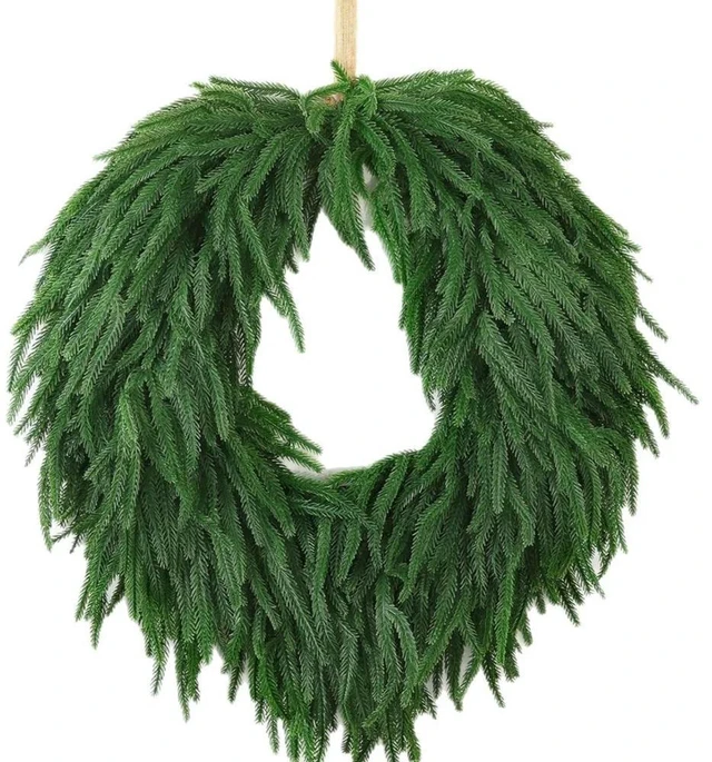 Main image of 50cm Handmade Holiday Wreath in Norfolk Pine Design for Indoor Outdoor Use Rustic Rural Style Seasonal Front Door Decor