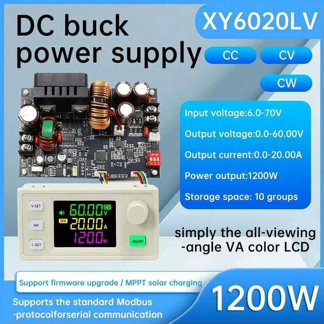 Alt view image 2 of 3 - XY6020LV High Stability DC Power Supply Module 0-60V 0-20A Output 1200W Max with VA LCD Display and Gold Plated Terminals