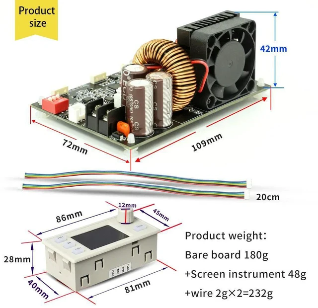 Alt view image 3 of 3 - XY6020LV High Stability DC Power Supply Module 0-60V 0-20A Output 1200W Max with VA LCD Display and Gold Plated Terminals