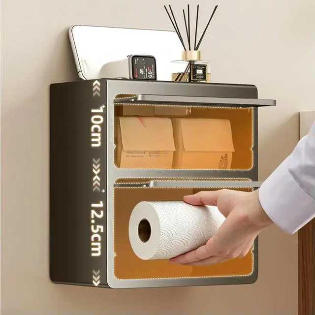 Alt view image 2 of 3 - No Drill Dispenser Toilet Paper Holder For Modern Bathroom Organization Space Saving Design Modern Minimalist Style