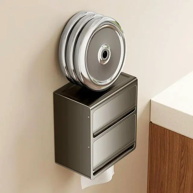 Main image of No Drill Dispenser Toilet Paper Holder For Modern Bathroom Organization Space Saving Design Modern Minimalist Style