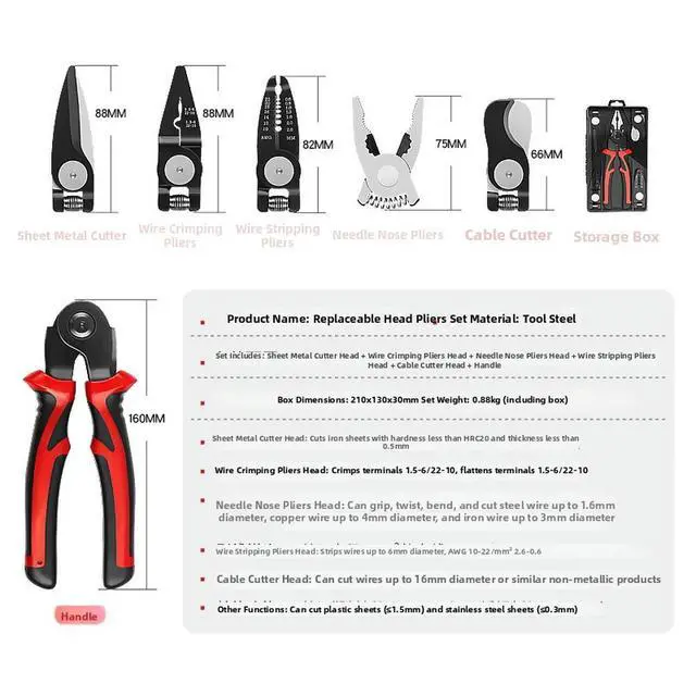 Alt view image 3 of 6 - 5 in 1 Multi Purpose Pliers Set Featuring For Wire Cutters Crimping Pliers and Cable Scissors with Tool Steel Build