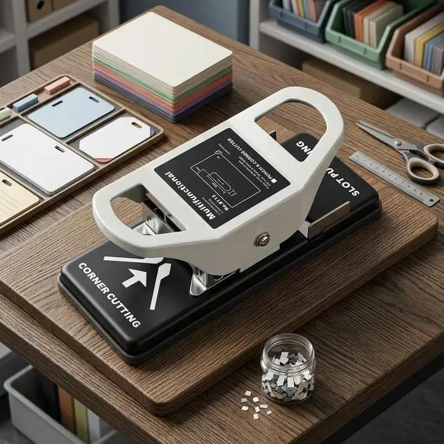 Alt view image 2 of 6 - 2-in-1 ID Badge Hole Punch Tool with Corner Rounder Function for PVC Cards Paper Craft Projects Punches Through 1.2mm Materials