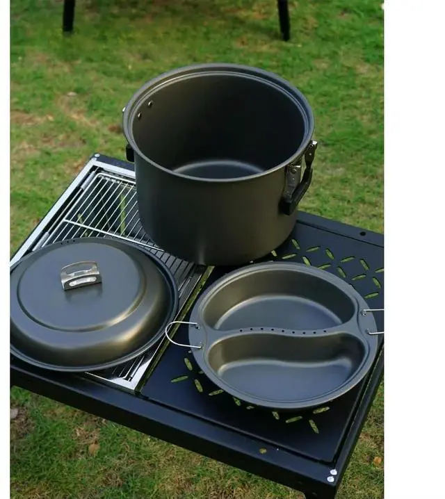 Alt view image 2 of 3 - Gray 6L Dual-Purpose Pot Multi-function Barbecue Pot Bbq Accessory Collapsible Cookware Stainless Steel Construction