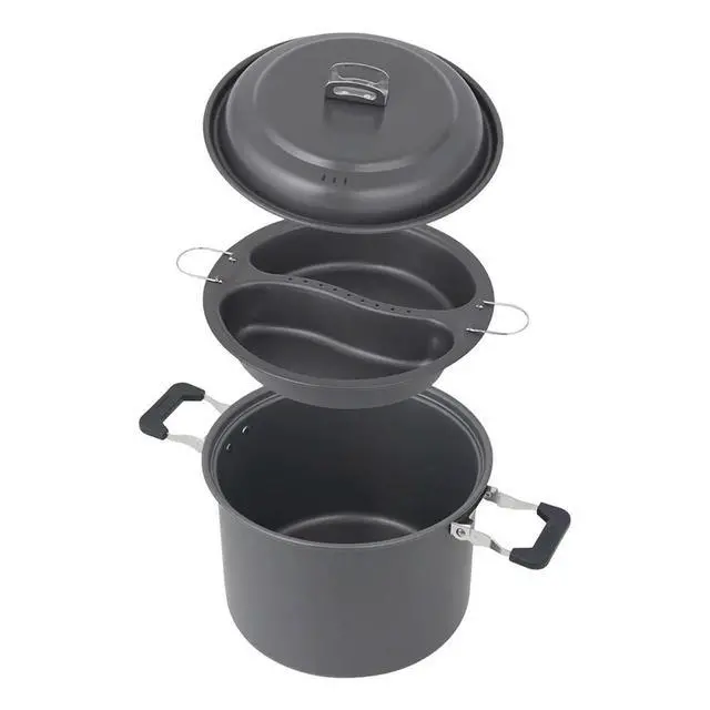 Alt view image 3 of 3 - Gray 6L Dual-Purpose Pot Multi-function Barbecue Pot Bbq Accessory Collapsible Cookware Stainless Steel Construction