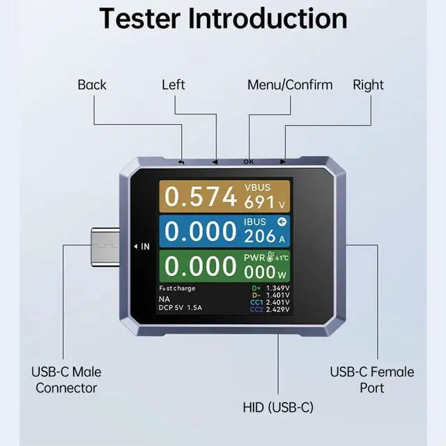 Alt view image 2 of 6 - 240W USB C Power Analyzer Tester with PC HID Connection for Data Logging Real Time Graphs and ExReports