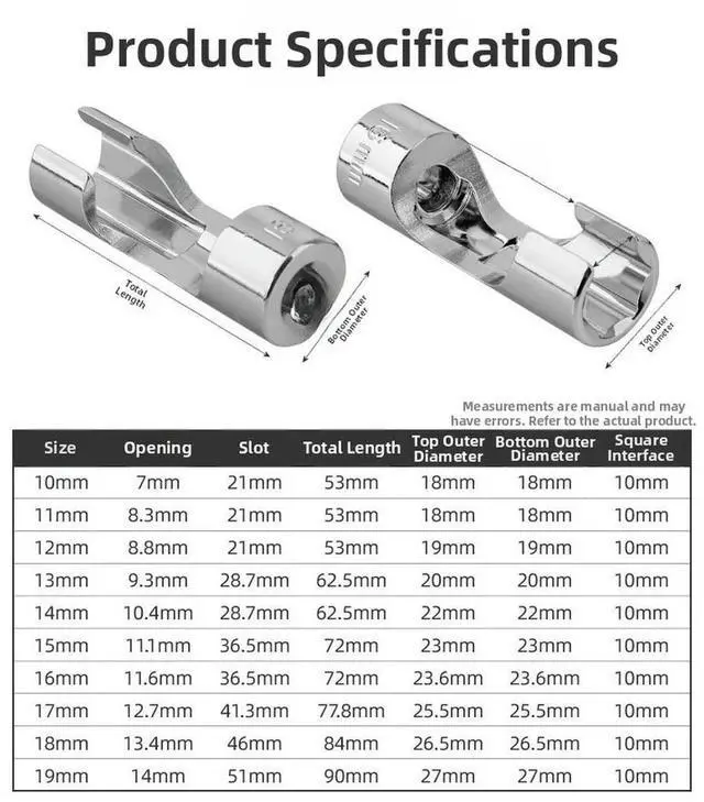 Main image of 10PCS 3/8 Inch Slotted Oxygen Sensor Socket Wrench Kit for Automotive Use 10mm 11mm 12mm 13mm 14mm 15mm 16mm 17mm 18mm 19mm