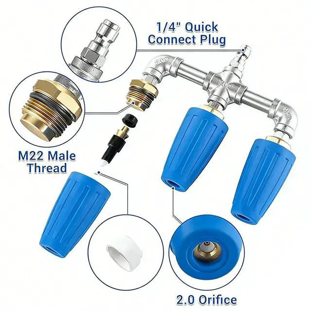 Alt view image 3 of 4 - Turbo Nozzle for Pressure Washer 360 Degree Spin 3 in 1 Pattern 4000 PSI 14mm Quick Connect 2.0 Orifice Blue Unit