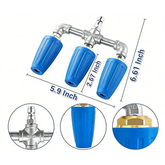 Alt view image 2 of 4 - Turbo Nozzle for Pressure Washer 360 Degree Spin 3 in 1 Pattern 4000 PSI 14mm Quick Connect 2.0 Orifice Blue Unit