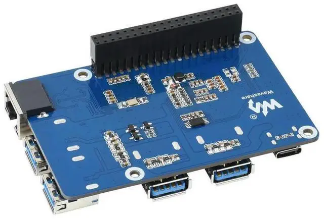 Alt view image 2 of 3 - USB 3.2 Gen1 And Gigabit Ethernet HUB HAT for Raspberry Pi, 3x USB, 1x Gigabit ETH, Driver-Free