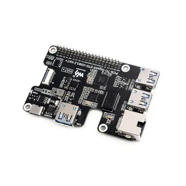 Alt view image 2 of 3 - PCIe To Gigabit Ethernet And USB 3.2 Gen1 HAT For Raspberry Pi 5, 3x USB 3.2 Gen1, 1x Gigabit Ethernet, Driver-Free