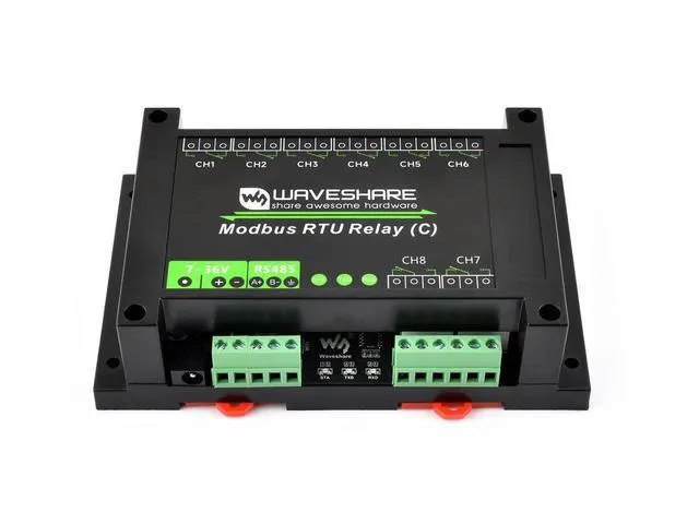 Alt view image 2 of 3 - Modbus RTU 8-ch Latching Relay Module (C) with RS485 Interface, Multi Isolation Protection Circuits, Rail-mounted Case