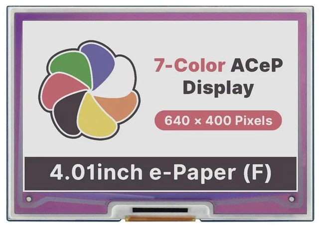 Main image of 4.01Inch Kleurrijke E-Papier E-Ink Display Hoed Voor Raspberry Pi, 640 × 400 Pixels, Acep 7-Kleur, Spi-interface
