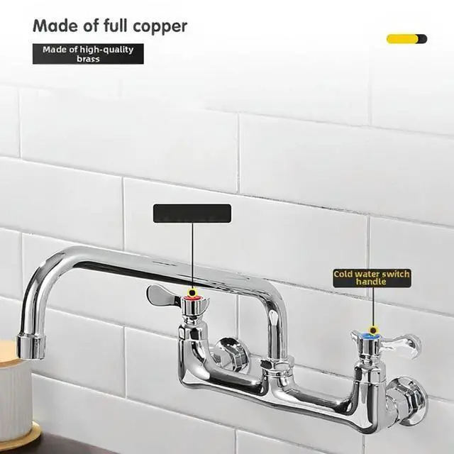 Main image of 8 Inch Solid Brass Commercial Kitchen Faucet Hot Cold Sink Mixer with Elegant Silver Finish for Professional Use