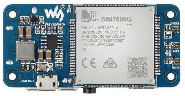Alt view image 3 of 3 - SIM7600G-H 4G Hoed (B) Voor Raspberry Pi, lte Cat-4 4G / 3G / 2G Ondersteuning, Gnss Positionering, Global Band