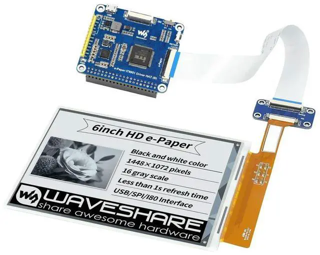 Main image of 6inch E-Ink Display HAT For Raspberry Pi 1448×1072 High Definition Black/White 16 Gray Scale