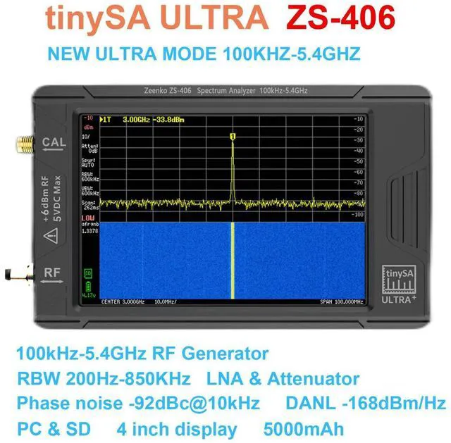 Main image of ZS-406 TinySA Ultra Plus Spectrum Analyzer, 4-inch Display RF Analyzer with 5000mAh and 900MHz to 5.4GHz Range