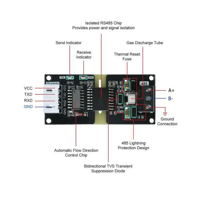 Alt view image 2 of 6 - DC 3-5V TTL to RS485 Converter Automatic Control Converter Module 110-256000bps For
