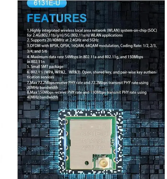 Alt view image 3 of 6 - RTL8731BU F-Link 6131E-U module, availe without antenna mount, for use with IPC screen mirroring devices.