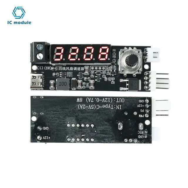 Alt view image 3 of 3 - USB-C Powered PWM Fan Speed Control Module Temperature Display for Computer Cooling Server Rooms Motor Control