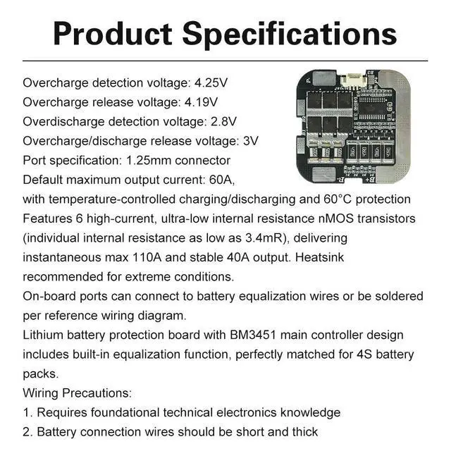 Alt view image 3 of 3 - 4S 60A BMS 3.7V PCM Protection Board BMS PCM With Balance for lithium LicoO2 Limn2O4 li