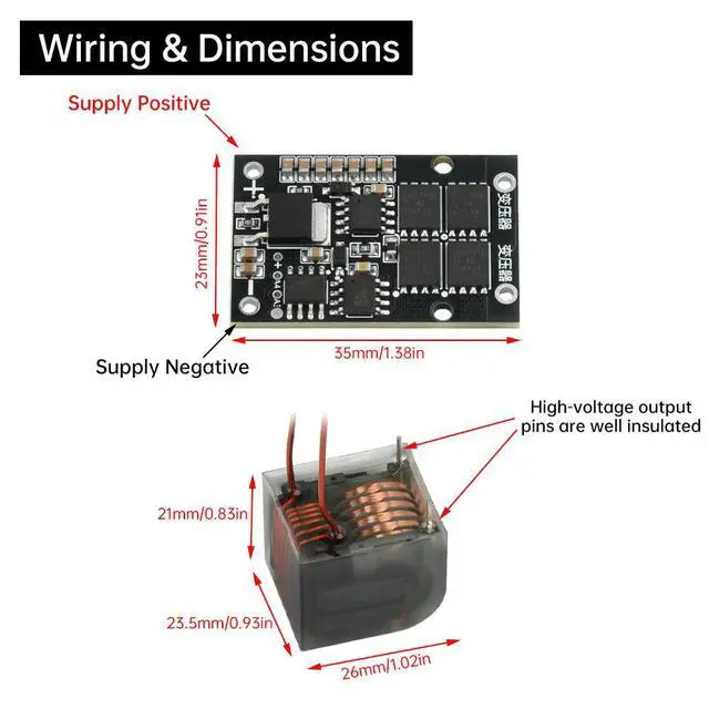 Alt view image 3 of 3 - DC 6-15V to AC 10KV-25kV Arc Igniter High Voltage Module Driver Board Transformer Lighter Boost Spark Arc Ignition Coil Module
