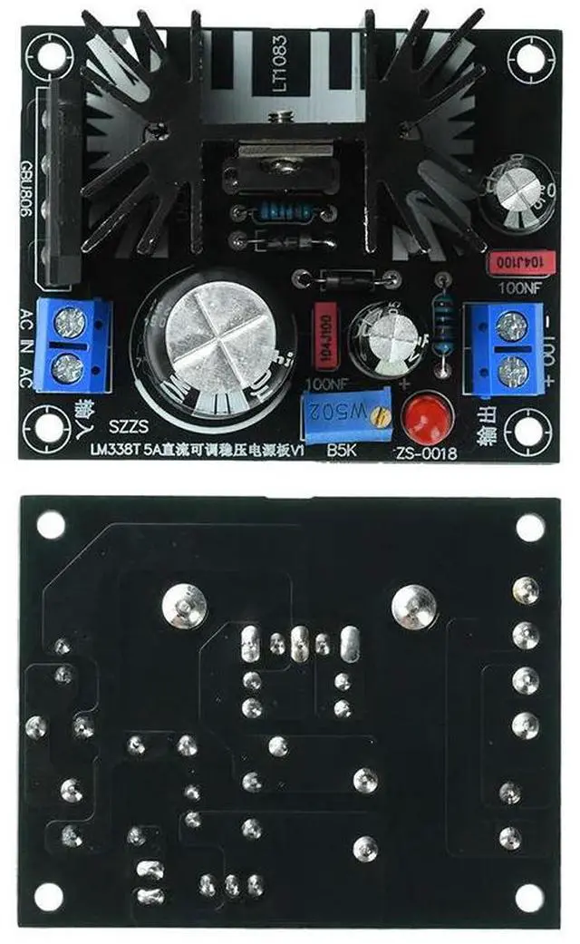 Main image of 5A LM338T Linear Regulator Module AC 0 24V DC 0 35V Input 1 5V 30V Adjustable Output Voltage Stabilizer With LED Indicator
