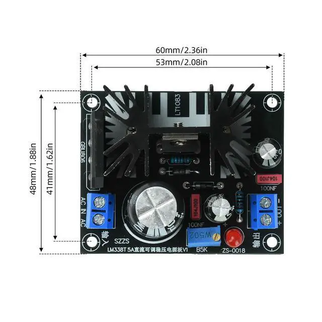 Alt view image 3 of 6 - 5A LM338T Linear Regulator Module AC 0 24V DC 0 35V Input 1 5V 30V Adjustable Output Voltage Stabilizer With LED Indicator