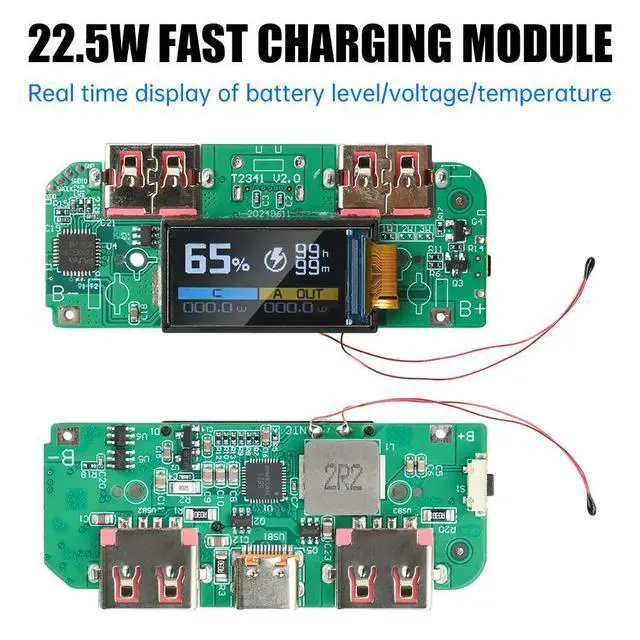 Alt view image 2 of 6 - 22.5W Fast Charging Module TFT Color Screen Digital Display Fast Charging Mobile Power Motherboard for Ternary Lithium