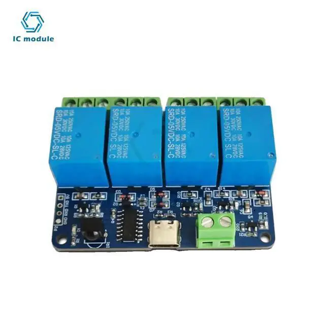 Alt view image 3 of 3 - DC5V 4-channe IR remote control relay module infrared remote control supports self-locking jog interlocking mode Type-C